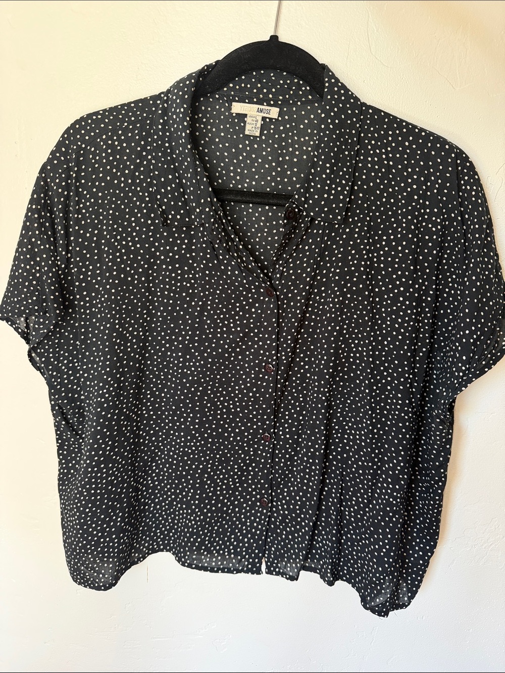 Amuse Society Black Polka Dot Short-Sleeve Button Down Shirt